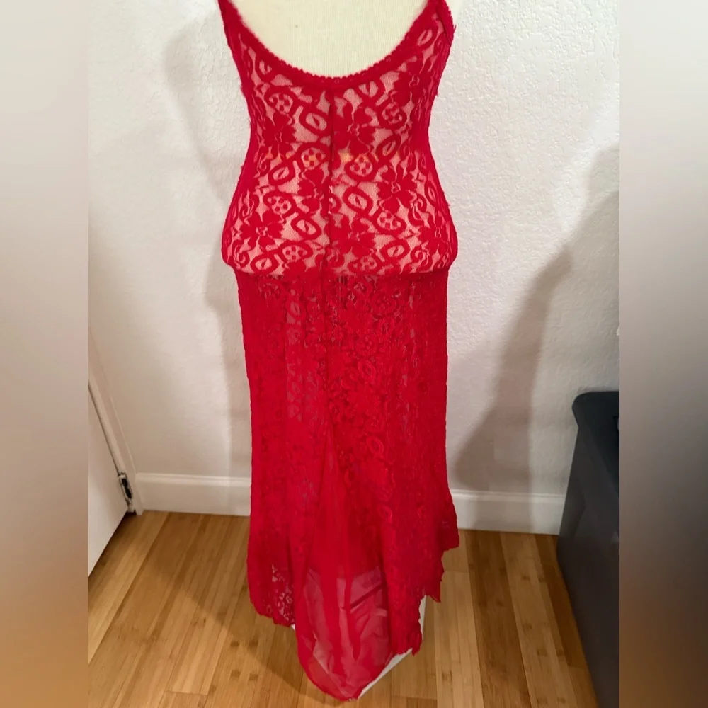 Vintage Shirley Red Floral Lace Floor Length Nightgown - Picture 5 of 15